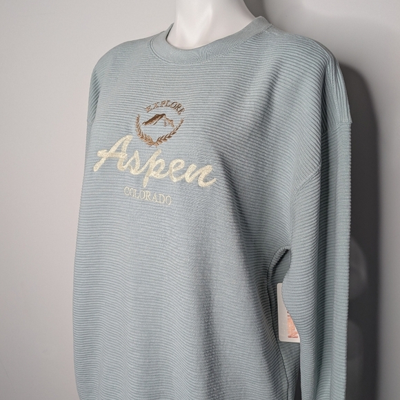 NWT Souvenirs Northern Blue Ribbed Aspen Colorado Pullover Sweatshirt L - Picture 2 of 9